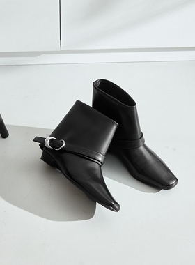 T97法式低跟方头一脚蹬百搭短筒真皮女士瘦瘦靴短靴G2561