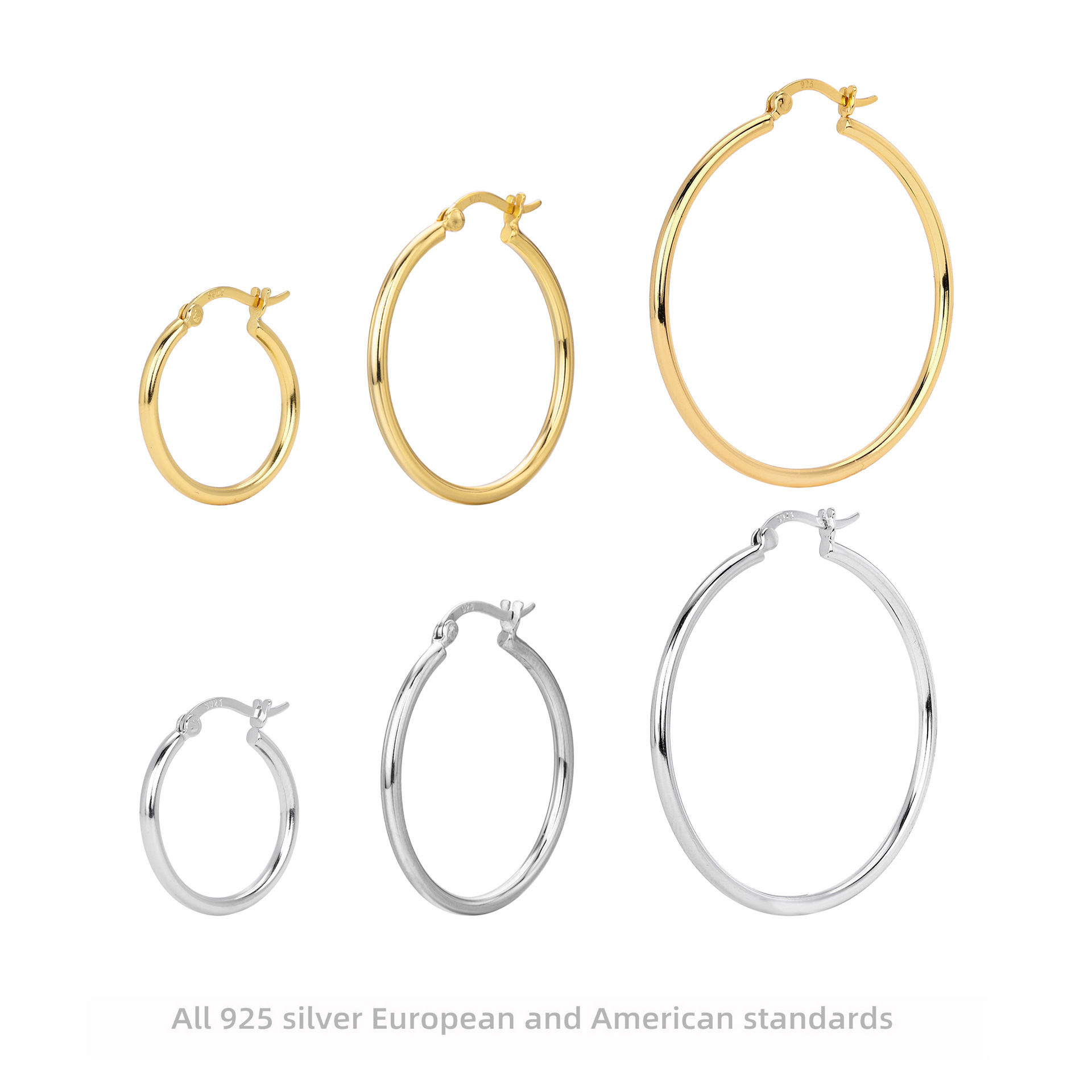 ins风法式夸张个性轻奢网红爆款925纯银素面空心管圆圈耳环耳饰品