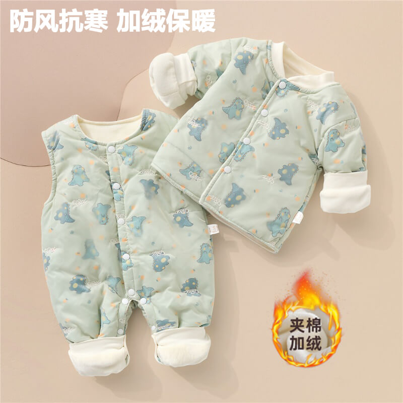 婴儿背带连体衣套装冬季加绒加厚