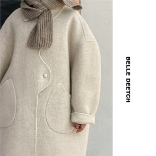 韩国波拉双面专柜羊绒大衣男童女童2025冬翻领中长款外套亲子