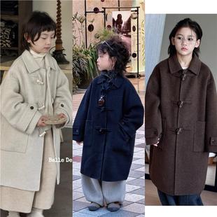 韩国BORA波拉专柜双面羊绒大衣童装2025冬中长款穿外套翻领