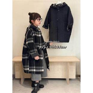 韩国波拉双面专柜羊绒大衣男童女童2025冬连帽中长款外套亲子