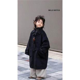 韩国BORA波拉专柜双面羊绒大衣童装2025冬中长款穿外套翻领