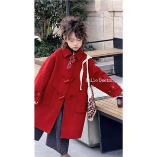 韩国BORA波拉专柜双面羊绒大衣童装2025冬中长款穿外套翻领