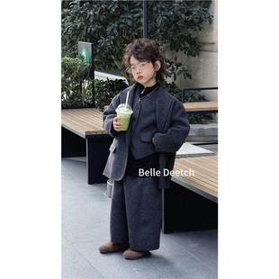 韩国波拉专柜羊绒大衣男童女童2025冬西装套装可亲子
