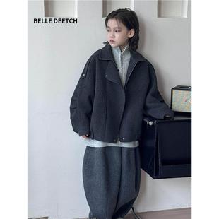 韩国波拉专柜羊绒大衣男童女童2025冬机车款羊绒短款外套