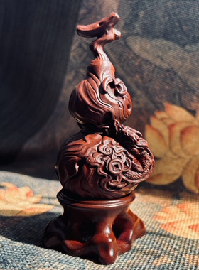 雷击枣木葫芦道风盘龙葫芦手把件摆件整木精雕一体成型龙头葫芦
