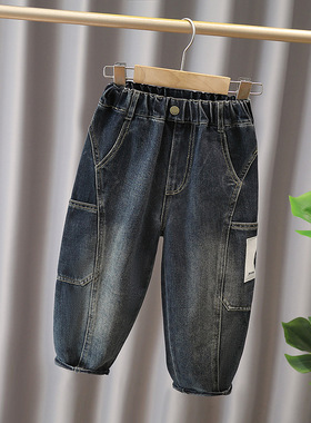 儿童装春秋新款男童个性时尚牛仔裤子中小童装男宝宝休闲卡通长裤