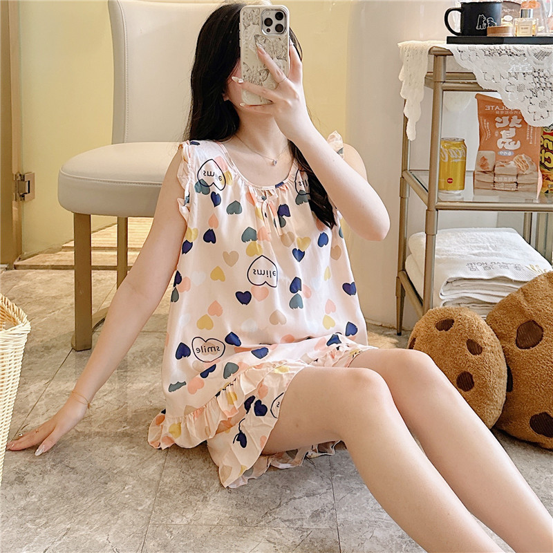 棉绸睡衣女夏薄款吊带性感绵绸家居服甜美短裤两件套装空调服夏装