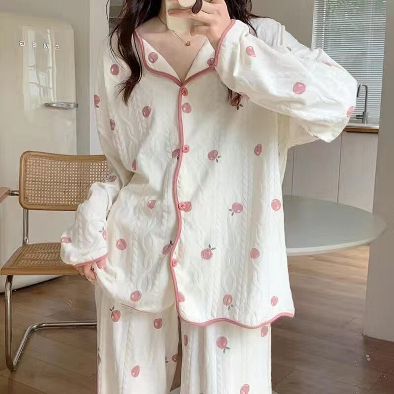 2026年新款睡衣女春秋季长袖大码宽松网红风春夏天桃子家居服套装