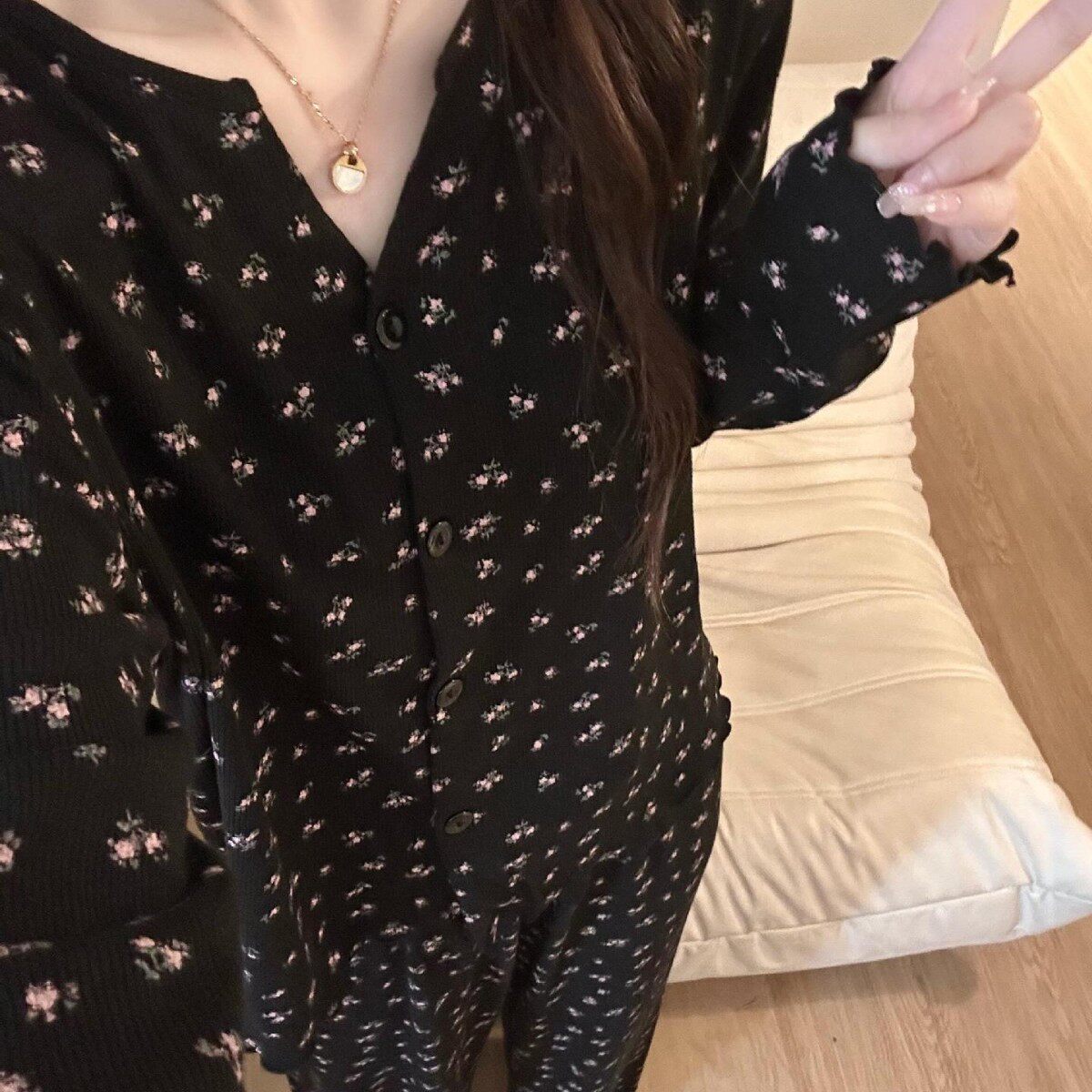法式甜美慵懒碎花睡衣女秋冬季新款2026大码休闲家居服套装可外穿