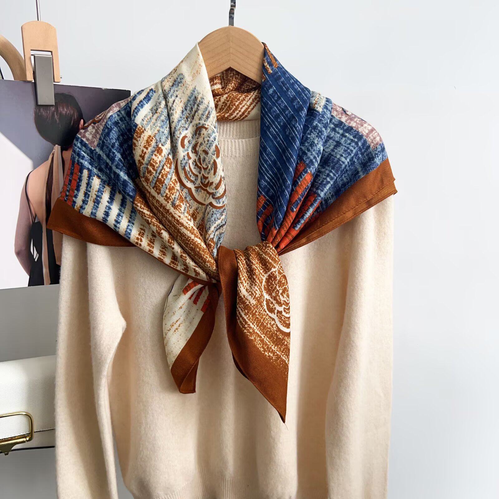 90x90大方巾女2025新款丝巾秋冬季洋气时尚包头围巾披肩两用围脖