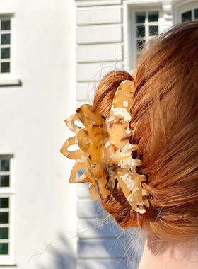 高级jue美紫色发夹韩国树叶大号鲨鱼夹法式复古简约醋酸盘发发抓