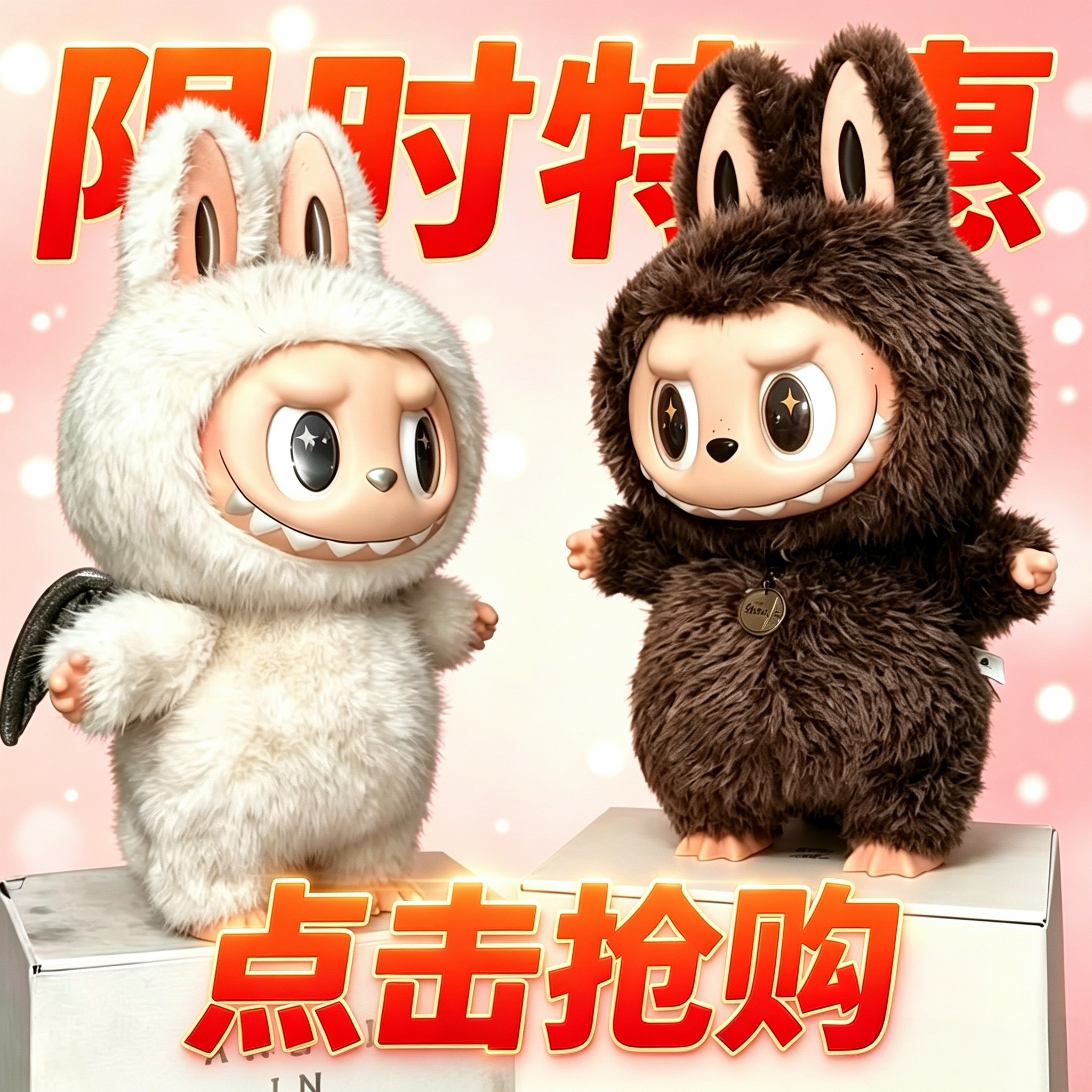 Labubu大首领Zimomo阴晴大天使黑天使大恶魔58cm拉布布大娃搪胶