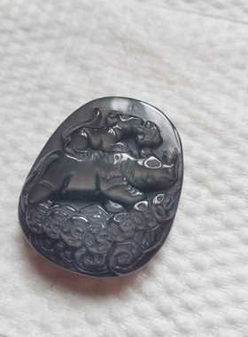 彩虹眼黑曜石喜鼠护牛吊坠2025年生肖属牛吉祥物饰品挂件项链男女