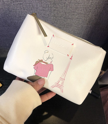 四件包邮 出清出口欧美白色时尚图案PU化妆包收纳包洗漱包