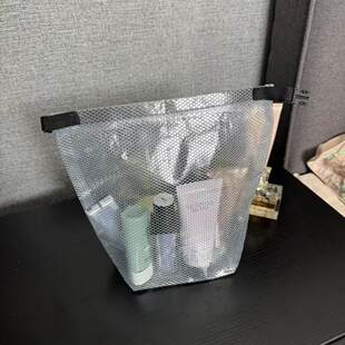 出口尾货 网纱塑料防水大容量差旅洗漱包系扣化妆包大