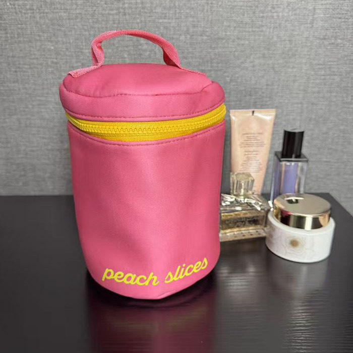 四件包邮 出口尾货 大容量玫粉色手提圆筒收纳包潜水料厚实化妆包