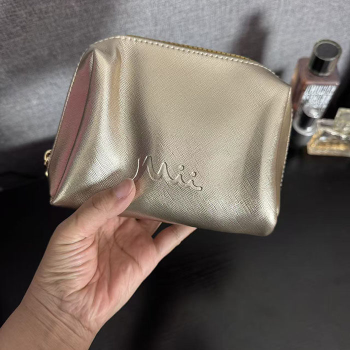 四件包邮 出口尾货 金属色PU大开口双拉链头内侧口袋化妆包收纳包