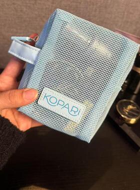 四件包邮 出口尾货 蓝色简约网纱镂空随身便携透明收纳袋化妆包