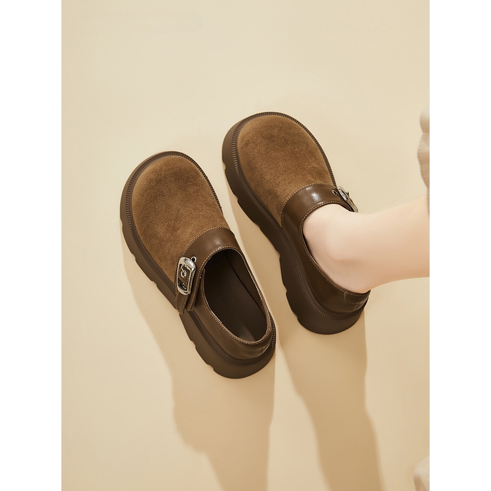 厚底全包勃肯鞋女2025新款春秋休闲乐福鞋时尚软底舒适单鞋