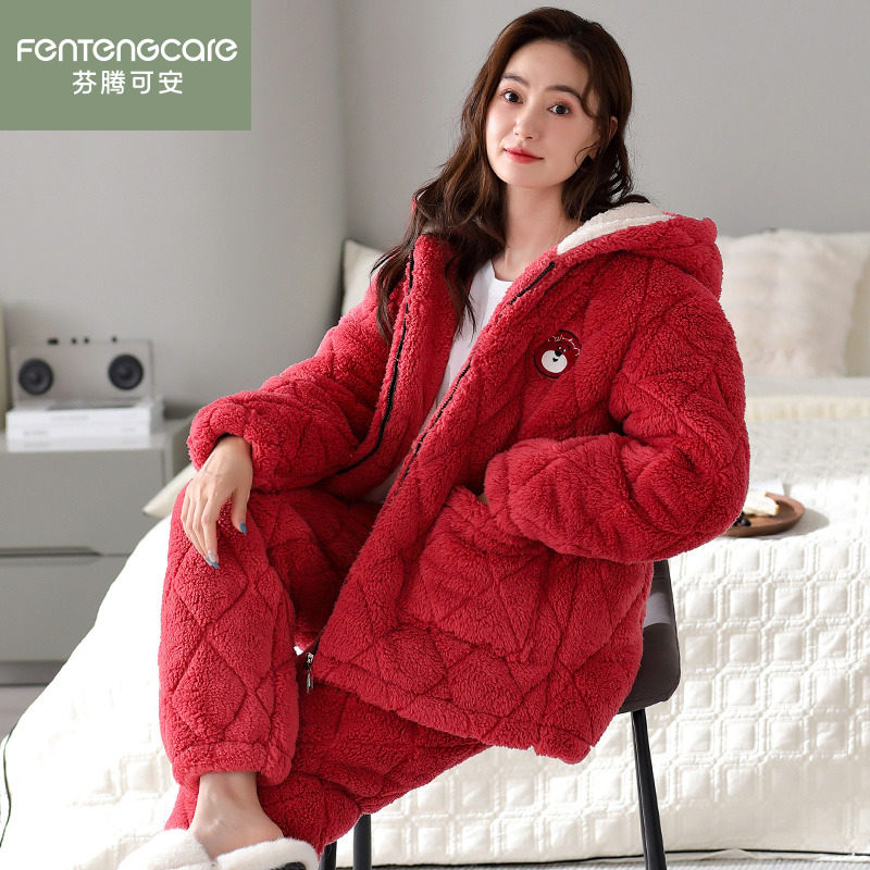 芬腾可安夹棉睡衣女士冬季三层加厚保暖珊瑚绒棉袄卡通连帽家居服,女士内衣/男士内衣/家居服,睡衣/家居服套装,淘宝优惠券,粉丝福利购,淘宝优惠卷