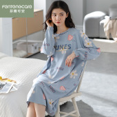 连衣裙长款 大码 孕妇可外穿家居服 春秋薄款 芬腾可安睡裙女纯棉长袖