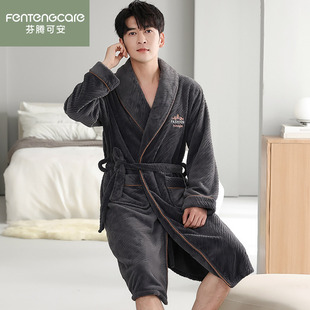秋冬法兰绒冬款 睡袍男士 浴袍男款 珊瑚绒加厚加绒长款 浴衣 睡衣冬季