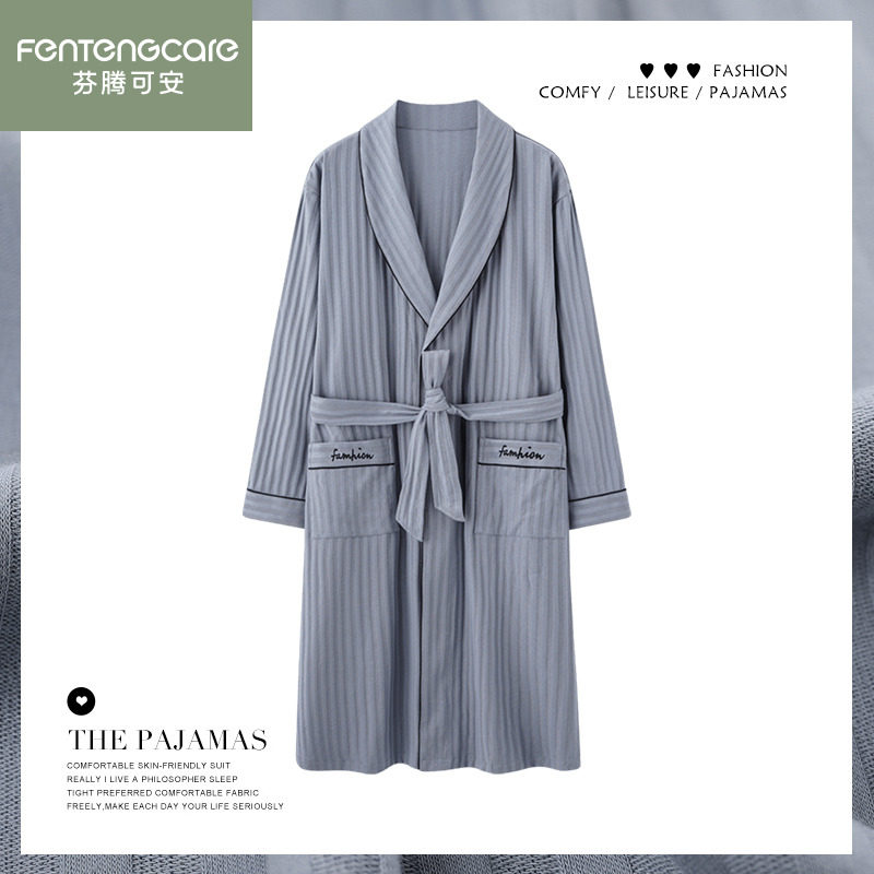 芬腾可安纯棉睡袍男春秋季长袖宽松大码浴袍中长款薄款全棉家居服,女士内衣/男士内衣/家居服,睡袍/浴袍,淘宝优惠券,粉丝福利购,淘宝优惠卷