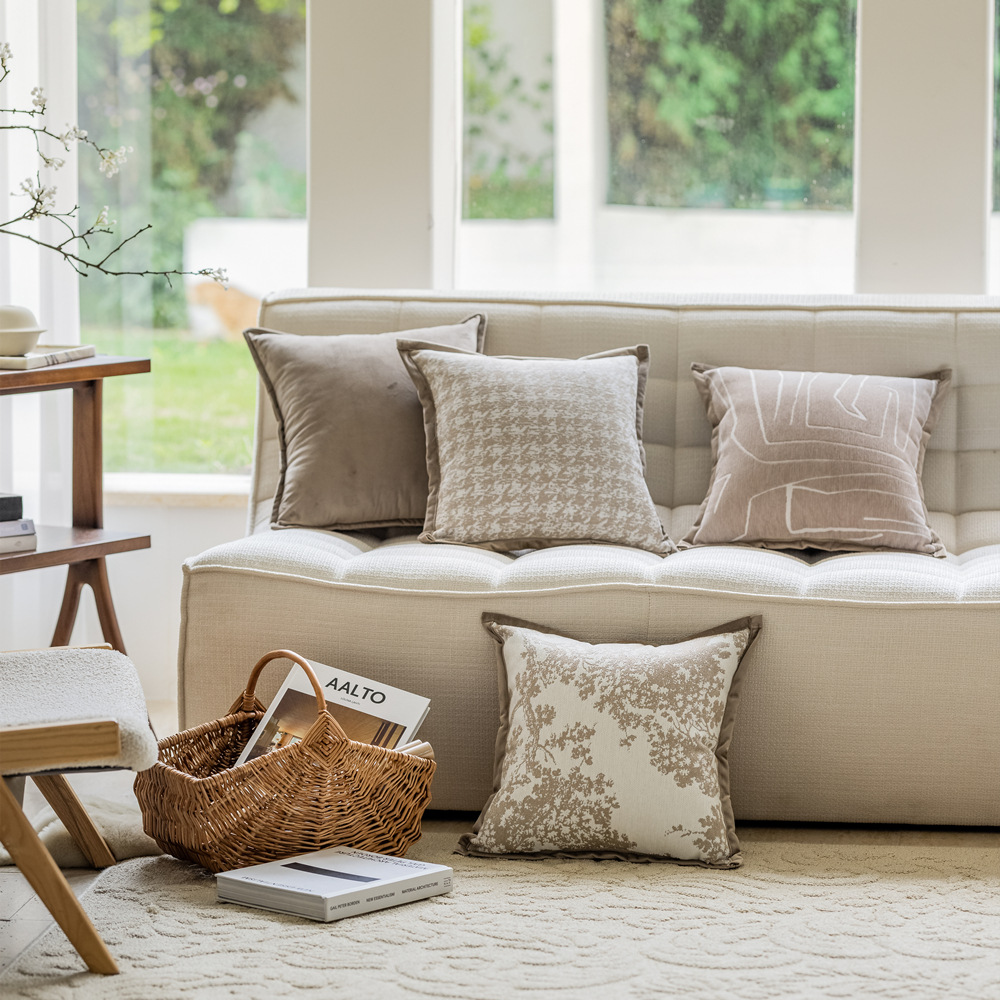 卡其色雪尼尔沙发抱枕套现代简约靠枕客厅样板间飘窗床头靠垫