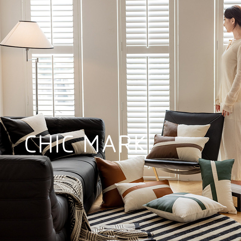 亚马逊热卖家居床上靠垫套汽车PU皮抱枕套沙发坐垫套简约抱枕含芯