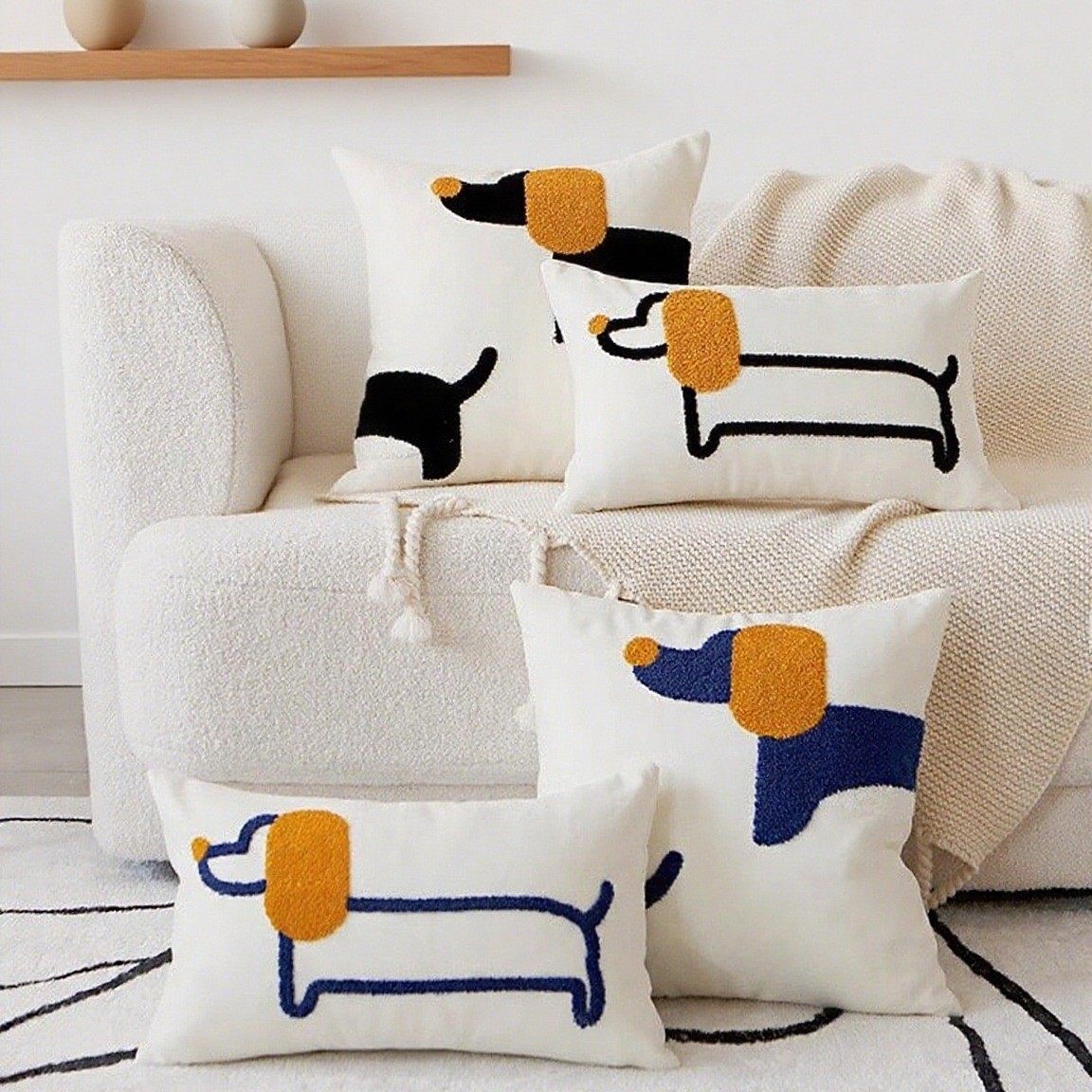刺绣现代简约狗狗抱枕靠枕套ins风动物可爱沙发儿童抱枕套萌宠,居家布艺,抱枕被,淘宝优惠券,粉丝福利购,淘宝优惠卷