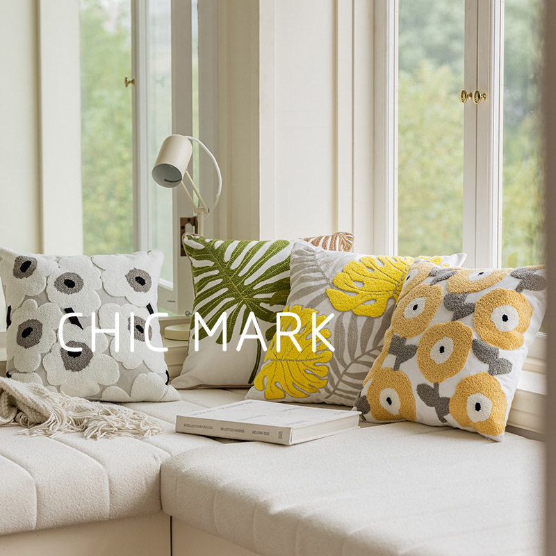 民宿抱枕靠垫毛巾绣棉帆布艺田园风ins花卉简约北欧床头靠背垫套