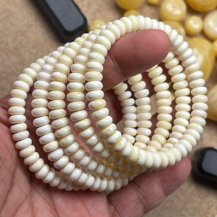8毫米俄料原矿无优化假一罚十可配地大 天然白蜜蜡扁珠药片手串7