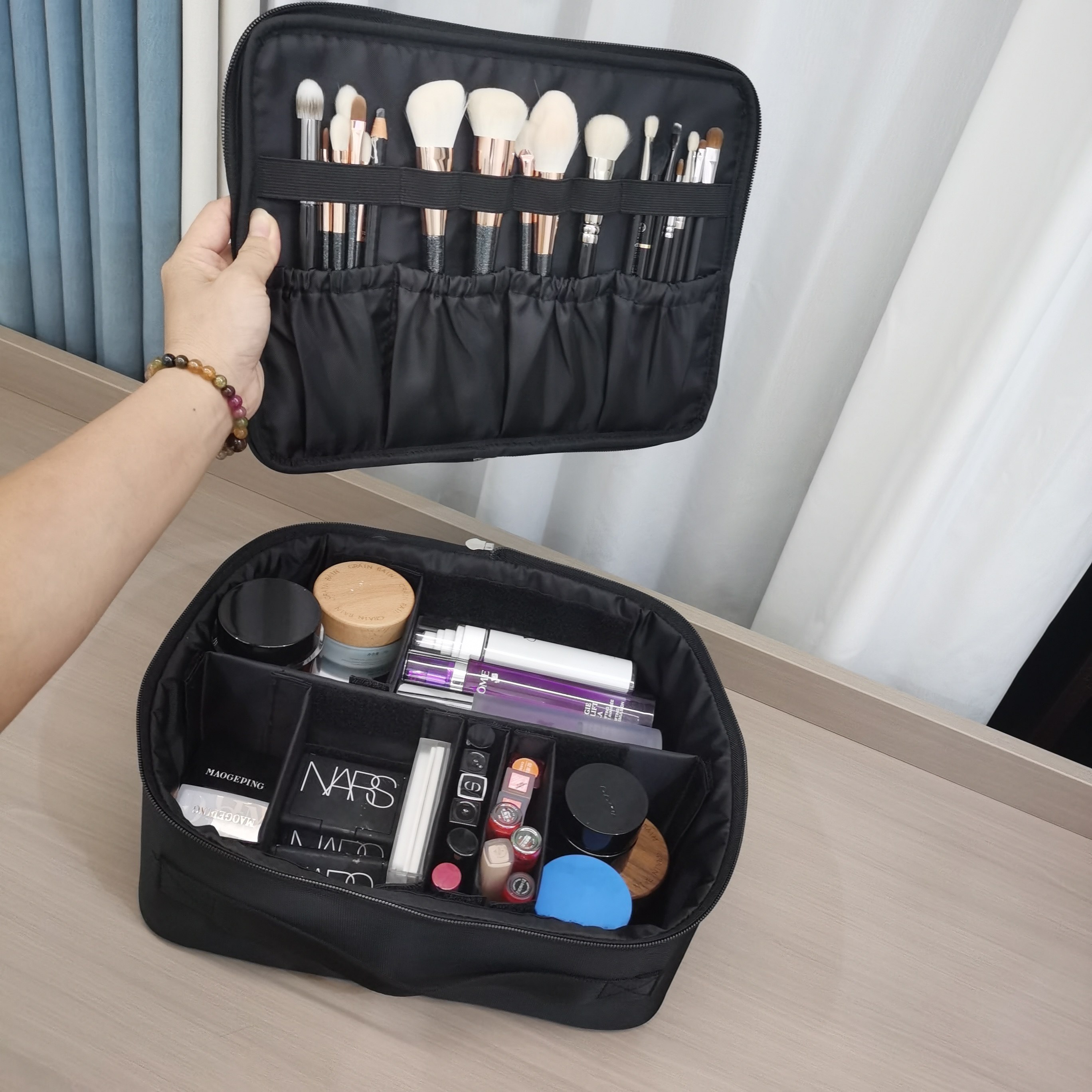 馥雅迪化妆包盖子分离化妆包粉底化妆品收纳包大容量眼影包箱内