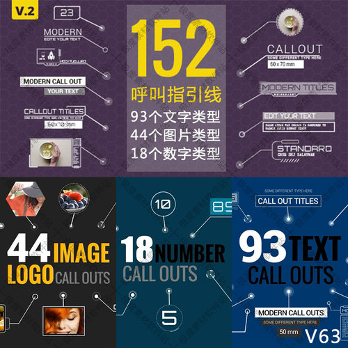 AE模板 152组科幻感呼叫指引线文字标题图像数标注解说明动画
