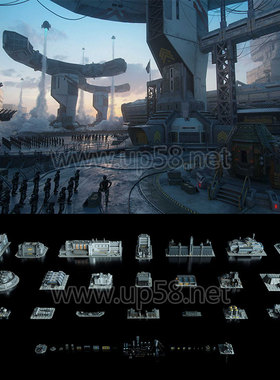 3DMAX Maya C4D Blender UE战争武器路障防御设施3D模型kitbash3D