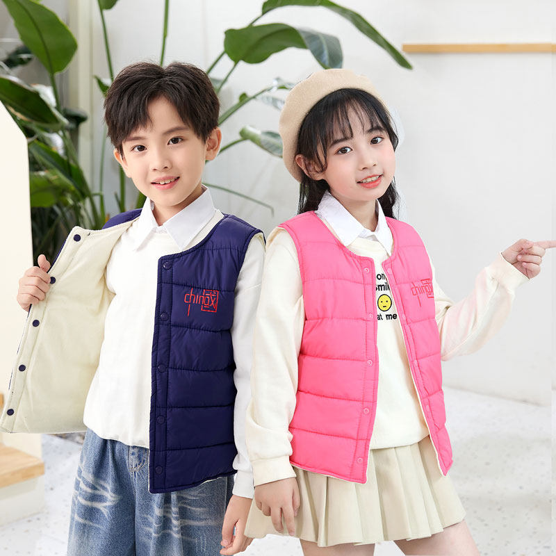秋冬新款儿童羽绒棉马甲男童内穿7女童9加绒加厚15岁大童坎肩背心