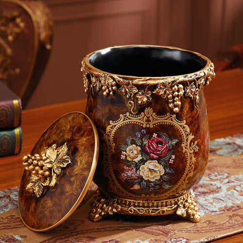 客厅茶几纸篓带盖美式树脂装饰品