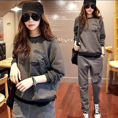 Осенний комплект, модный утепленный спортивный костюм, свитшот для отдыха