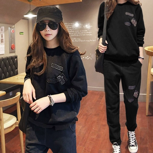 Осенний комплект, модный утепленный спортивный костюм, свитшот для отдыха