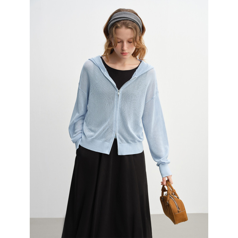 独束大码女装松弛休闲连帽拉链针织衫2025秋季宽松拼接开衫上衣