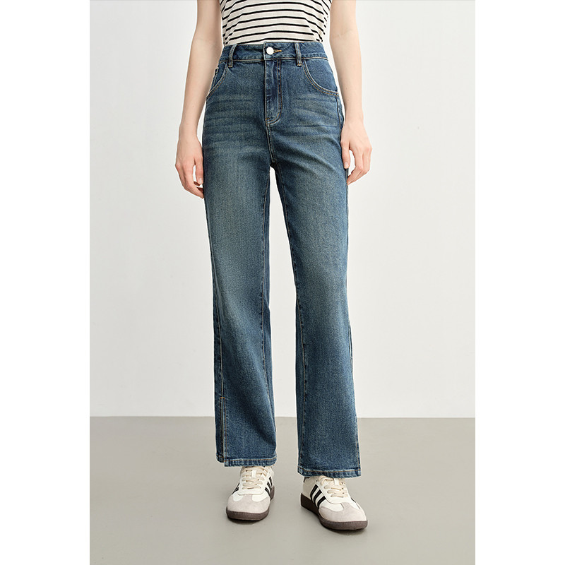 独束大码【法棍裤】显瘦遮胯牛仔裤春装女高腰宽松直筒裤