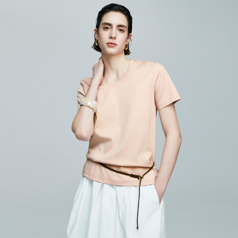 初棉60s液氨丝光棉正肩白色短袖T恤女25春夏圆领内搭打底