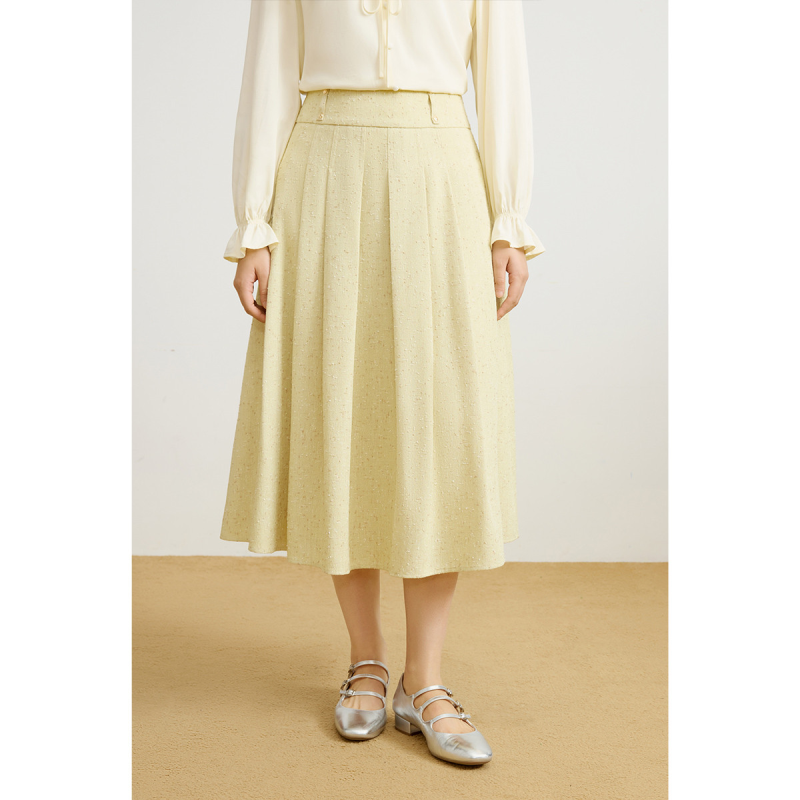 独束大码法式优雅工字褶显瘦半裙女2025春季高腰通勤中长裙伞裙