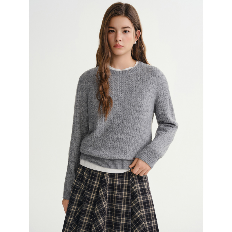 独束大码【经典绞花】复古肌理针织衫2025秋冬慵懒高级感毛衣