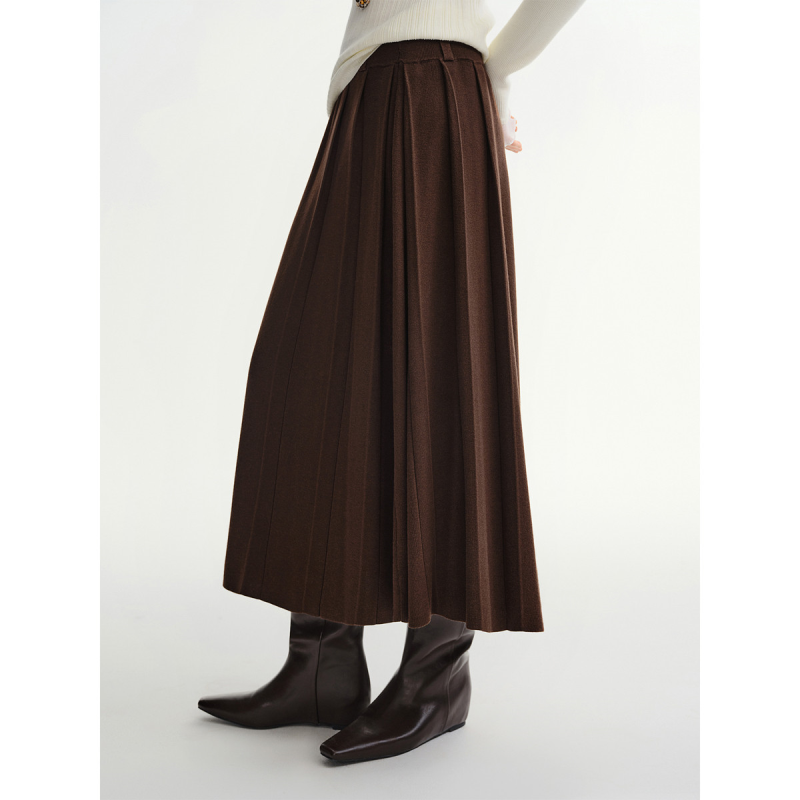 独束大码针织裙褶优雅压摺半身裙女冬季时尚高腰微胖显瘦A字裙