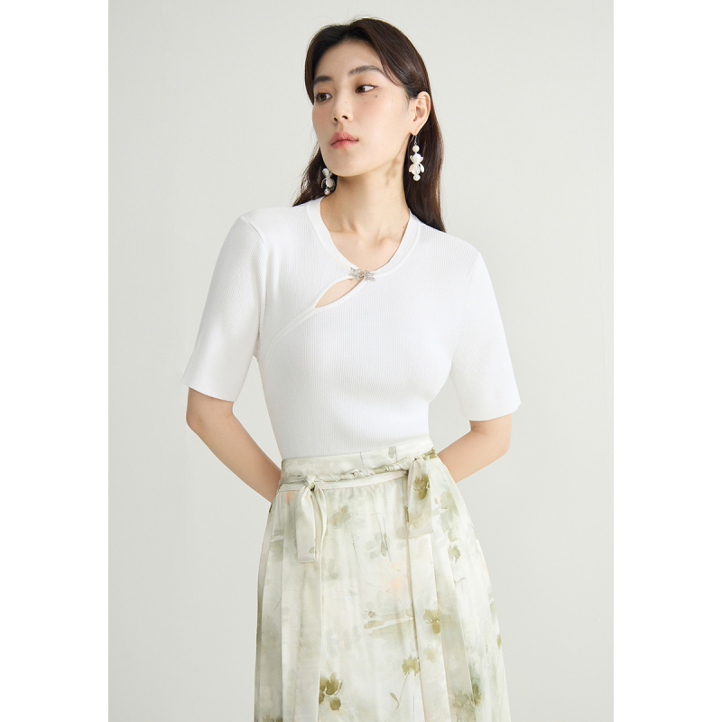 独束大码简约中式短袖T恤夏装气质轻国风百搭针织上衣