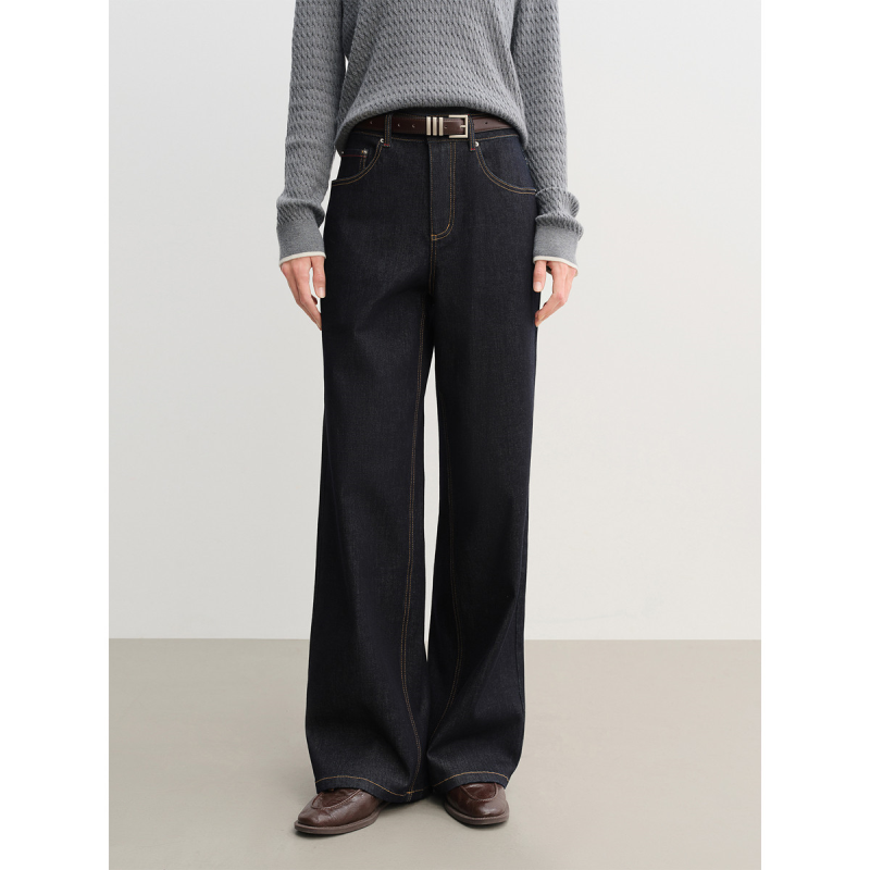 独束大码女装【梨型】直筒牛仔裤秋季高腰弹力宽松显瘦长裤子