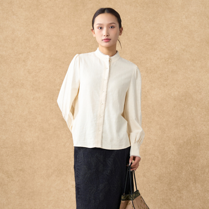 西町村屋复古感衬衣女装秋冬季法式风花边百搭衬衫商场同款